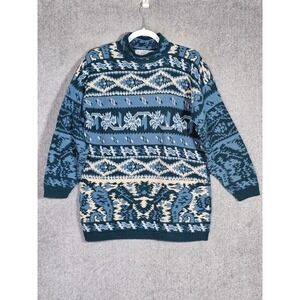 Vintage Sweater Exchange‎ Fair Isle Sweater Mens Size Medium Blue Green USA Made